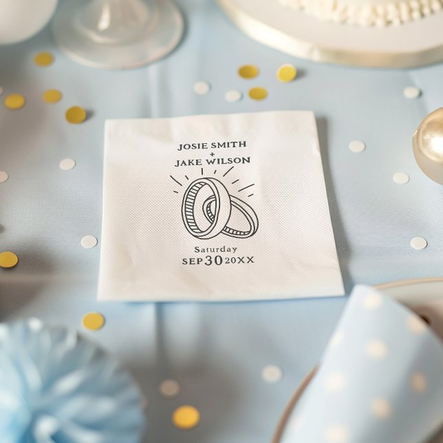 Servilleta De Papel Anillos de boda ilustrados divertidos (Charming napkins with illustration of two wedding rings, symbolizing unity and everlasting love)