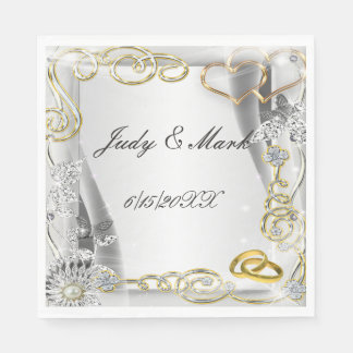 Servilleta De Papel Anillos De Boda Oro Y Cuadros De Papel Cardíaco