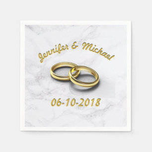 Servilleta De Papel Anillos de oro personalizables con fecha de boda d