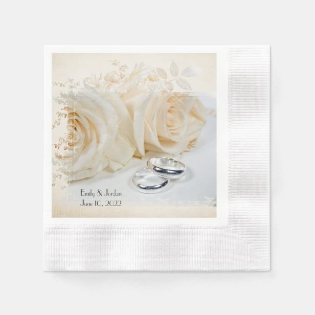 Servilleta De Papel Anillos y rosas bodas (Anverso)