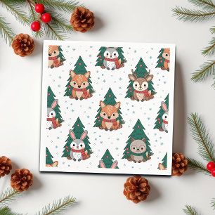Servilleta De Papel Animales adorables del bosque en copos de nieve