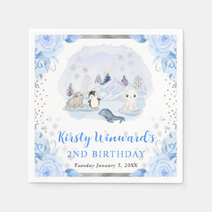 Servilleta De Papel Animales Árticos Acuarela Floral Cumpleaños Infant
