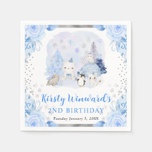 Servilleta De Papel Animales Árticos Acuarela Floral Cumpleaños Infant