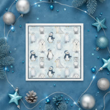 Animales Árticos de Invierno Pingüino y Oso Polar 