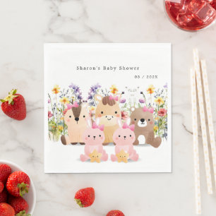 Servilleta De Papel Animales Bebés Adorables y Flores Silvestres Papel