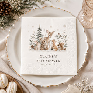 Servilleta De Papel Animales de Bosque Invernal para Baby Shower Neutr