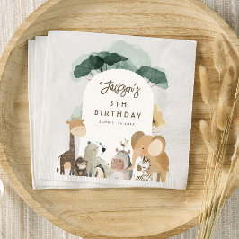 Servilleta De Papel Animales de fiesta de cumpleaños con acuarela