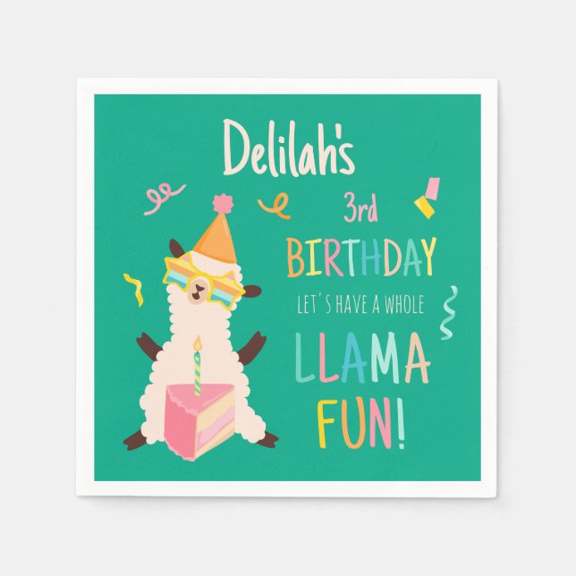 Servilleta De Papel Animales de Fiesta Llama Cumpleaños Chicas Verde (Anverso)