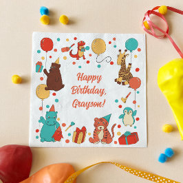 Servilleta De Papel Animales de Fiesta y Confeti Cumpleaños Personaliz