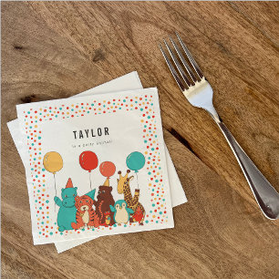 Servilleta De Papel Animales de Fiesta y Lunares Cumpleaños Personaliz