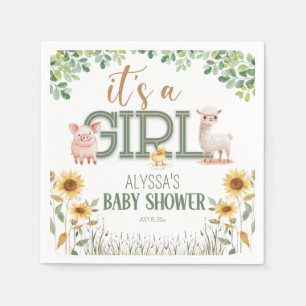 Servilleta De Papel Animales de Granja Baby Shower para Niña