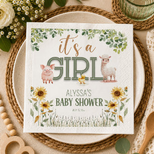 Servilleta De Papel Animales de Granja Baby Shower para Niña