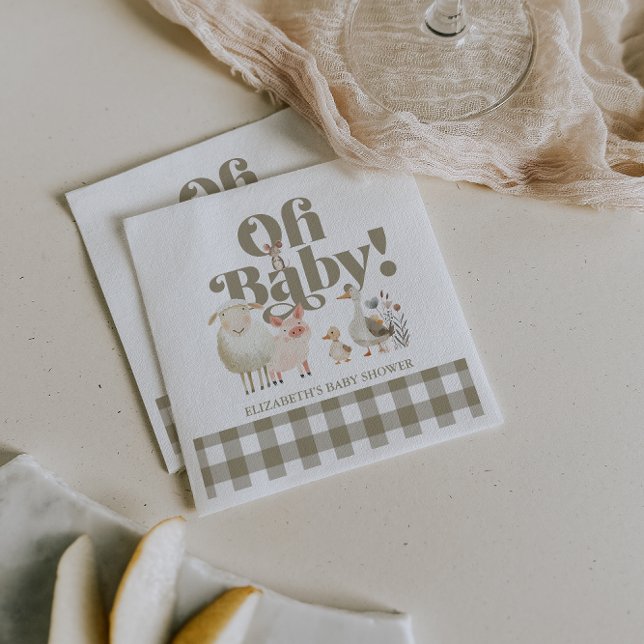 Servilleta De Papel Animales de granja bebés lindos y neutrales en cua (Cute Gender Neutral Baby Farm Animals Baby Shower Napkins)