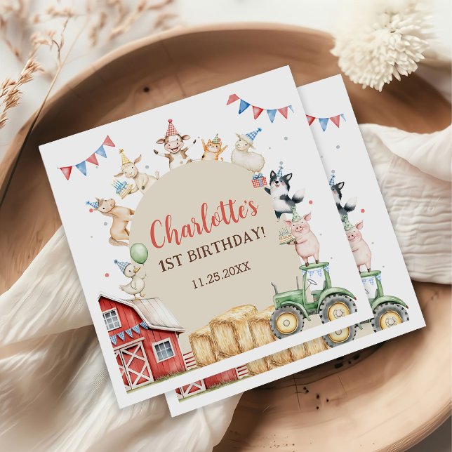 Servilleta De Papel Animales de granja lindos para cumpleaños 1 (Subido por el creador)