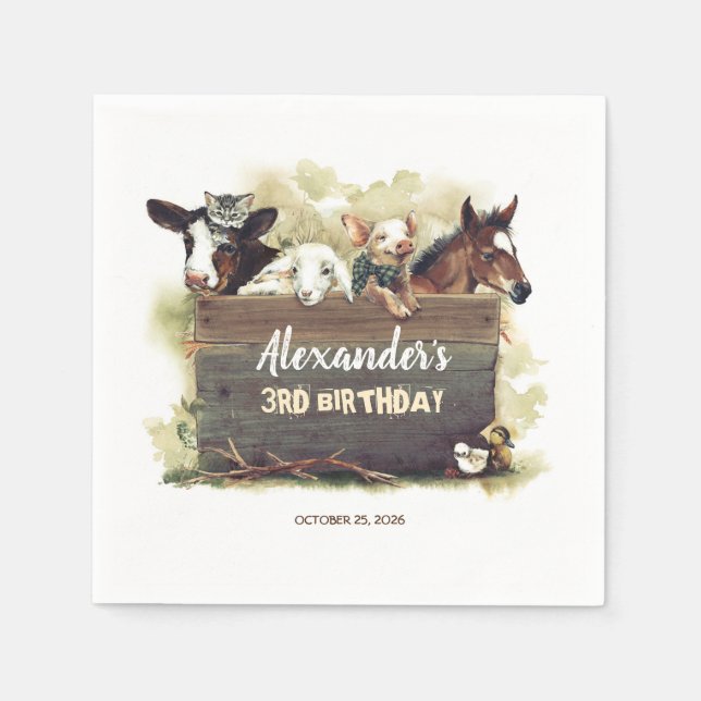 Servilleta De Papel Animales de la granja Cute Cumpleaños (Anverso)