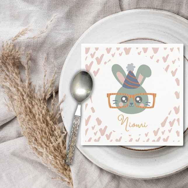 Servilleta De Papel Animales de la Granja Fiesta de Cumpleaños Niños T (Farm Animal Birthday Napkin Bunny Pink Pattern Background)