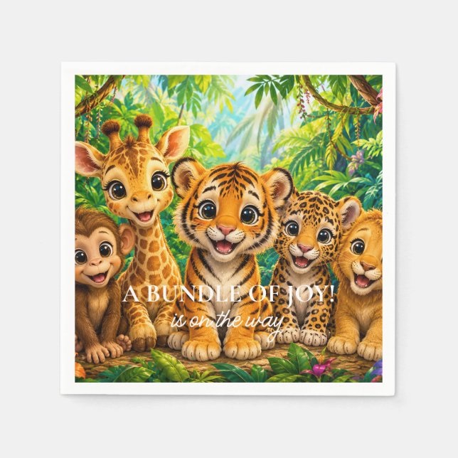 Servilleta De Papel Animales de la selva bebé (Anverso)