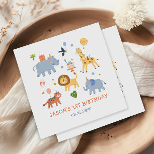 Servilleta De Papel Animales de Safari Adorables Cumpleaños Niño 1 año