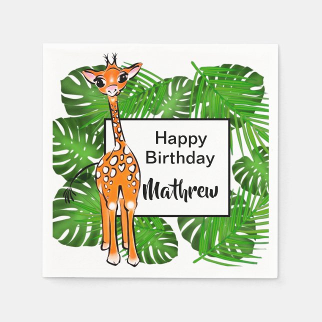 Servilleta De Papel Animales de Safari de Cumpleaños | bosque tropical (Anverso)