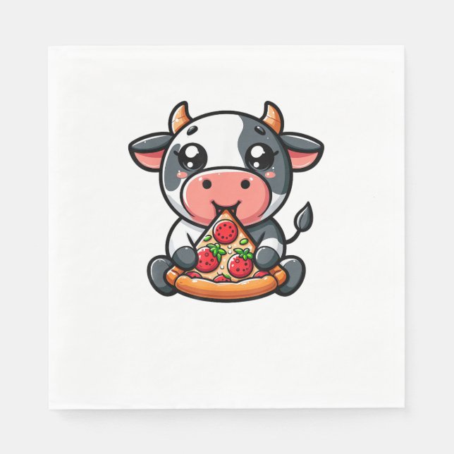 Servilleta De Papel Animales de vaca comiendo pizza marigherita comida (Anverso)