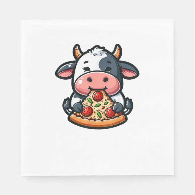 Servilleta De Papel Animales de vaca comiendo pizza marigherita comida (Anverso)
