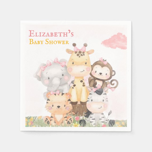 Servilleta De Papel Animales de Woodland | Baby Shower Chica pintado d (Anverso)