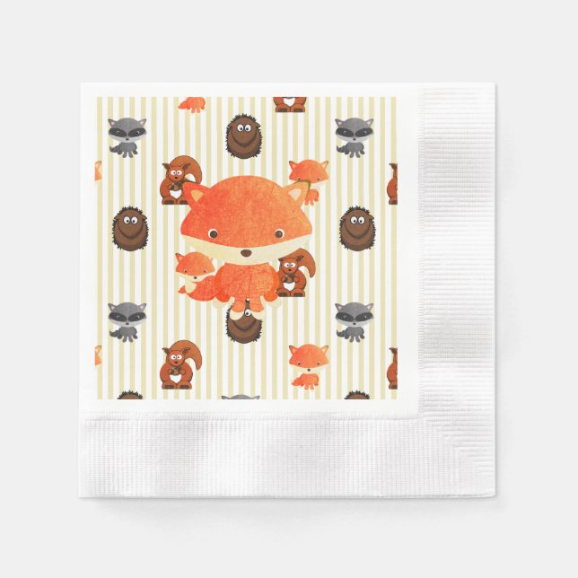Servilleta De Papel Animales de Woodland Baby Shower Tan Napkins (Anverso)
