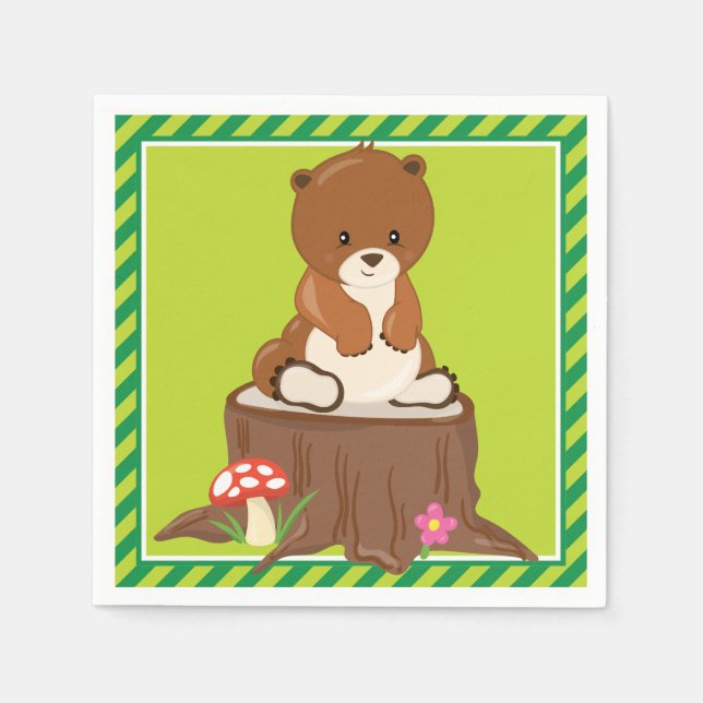 Servilleta De Papel Animales de Woodland | Cubo de oso (Anverso)