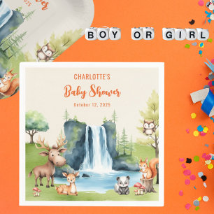Servilleta De Papel Animales de Woodland Naranja personalizado Baby Sh