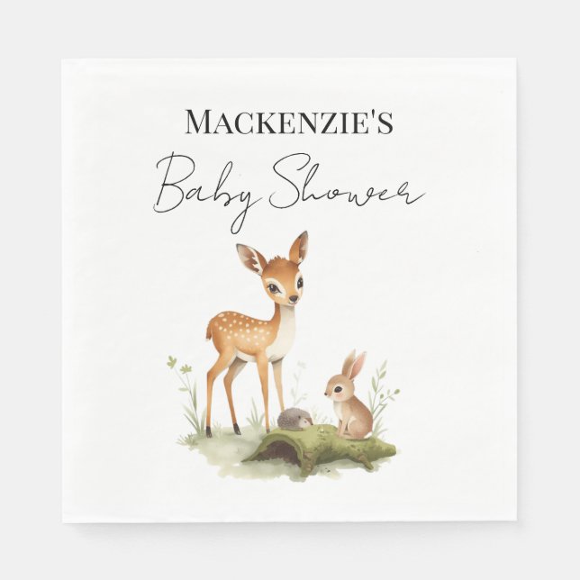 Servilleta De Papel Animales del Bosque Baby Shower (Anverso)