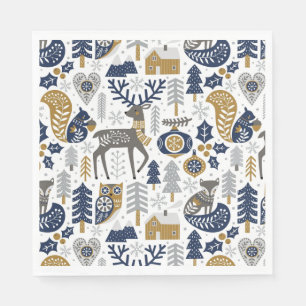 Servilleta De Papel Animales del Bosque Escandinavo Copos de Nieve Nav