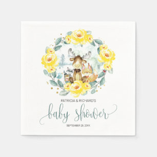 Servilleta De Papel Animales del Bosque Floral Verde Baby Shower