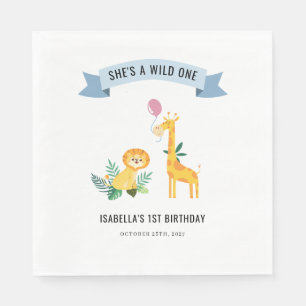 Servilleta De Papel Animales del Bosque León Jirafa Cumpleaños 1