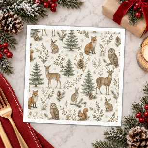 Servilleta De Papel Animales del bosque rústico de invierno
