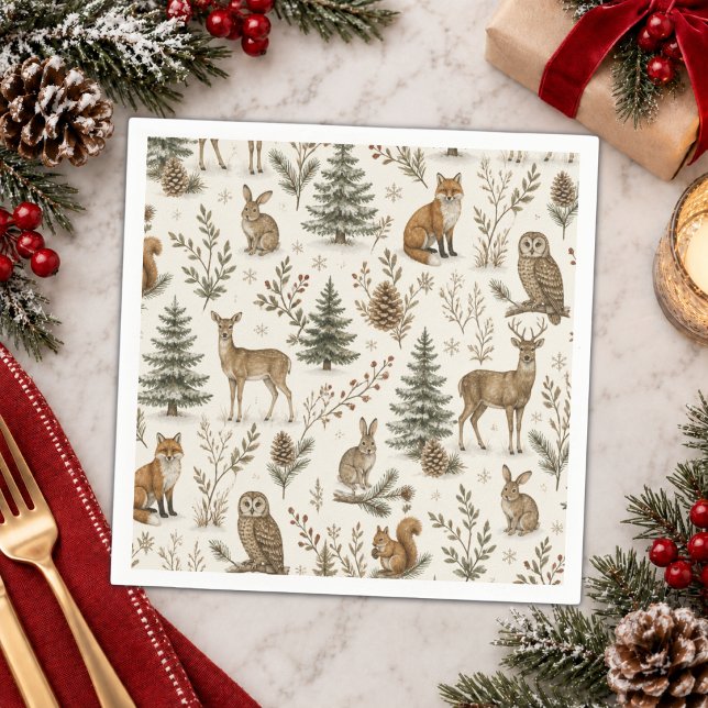 Servilleta De Papel Animales del bosque rústico de invierno (Subido por el creador)