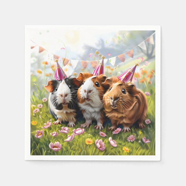 Servilleta De Papel Animales fiestas - 3 cerdos de Guinea (Anverso)