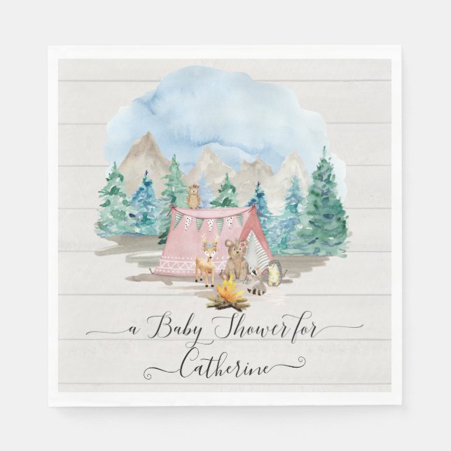 Servilleta De Papel Animales forestales de ciervo osos con Baby Shower (Anverso)