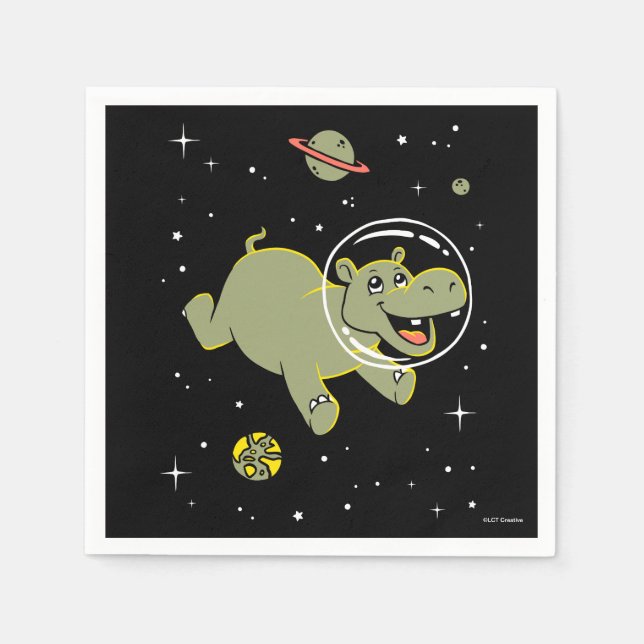 Servilleta De Papel Animales Hippo En El Espacio (Anverso)