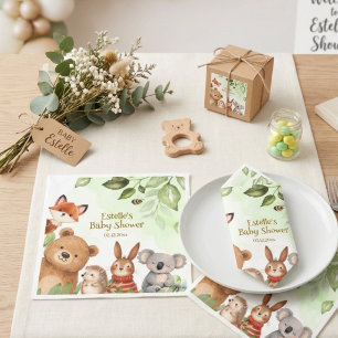 Servilleta De Papel Animales Lindos de Bosque Acuarela Shower de Bebé