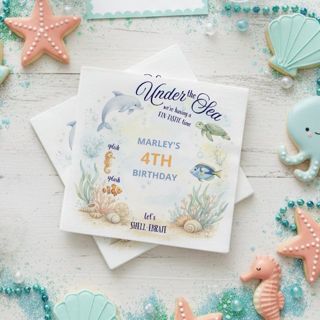 Servilleta De Papel Animales Marinos Bajo el Mar Cumpleaños de Playa (Subido por el creador)