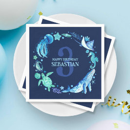 Servilleta De Papel Animales oceánicos náuticos modernos en acuarela a