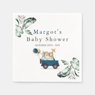 Servilleta De Papel Animales Safari manejados por Baby Shower Greenery