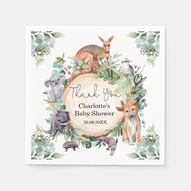 Servilleta De Papel Animales salvajes australianos: Goma rústica deja  (Anverso)