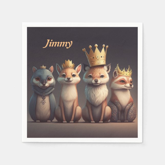 Servilleta De Papel Animales salvajes con coronas (Anverso)