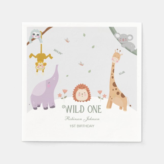 Servilleta De Papel Animales salvajes modernos y salvajes de un Safari (Anverso)