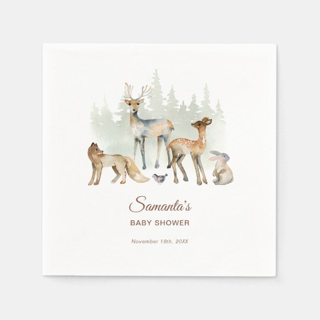 Servilleta De Papel Animals Forest Woodland Baby Shower (Anverso)