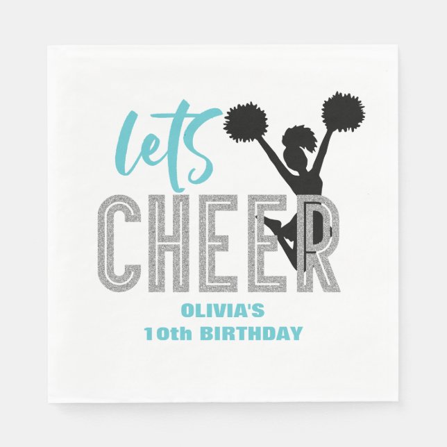 Servilleta De Papel Animando turquesa Plata Negro Cheer Cumpleaños (Anverso)
