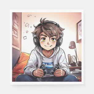 Servilleta De Papel Anime Boy Jugando Videojuegos Fiesta de Cumpleaños