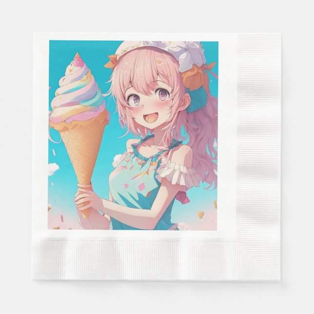 Servilleta De Papel Anime Chica con un caprichoso helado (Anverso)