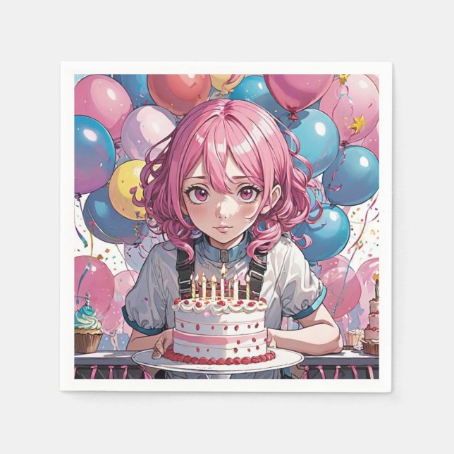 Servilleta De Papel Anime Chica Cumpleaños (Anverso)